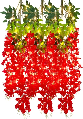 Miniatura 64 de Paquete de 12 guirnaldas de flores colgantes de glicina blanca, enredaderas de flores artificiales de 3.77 pies, glicinia falsa, guirnalda colgante