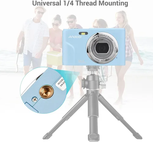 Miniatura 6 de Andoer - Cámara digital portátil de 48 Mpx. y 1080P con pantalla IPS de 2,4 pulgadas, zoom de 16x, enfoque automático, temporizador automático, Azul