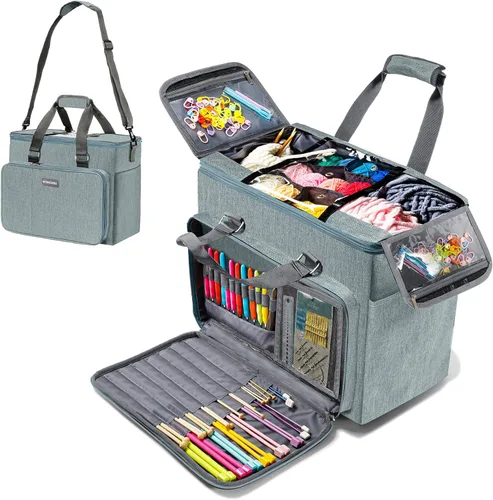 Miniatura 10 de MYBAGZING Bolsa de Tejer, Organizador Grande de Almacenamiento de Hilo, Bolsas y Totes de Crochet, Bolsas de Hilo para Crochet, Estuche Porta Hilos