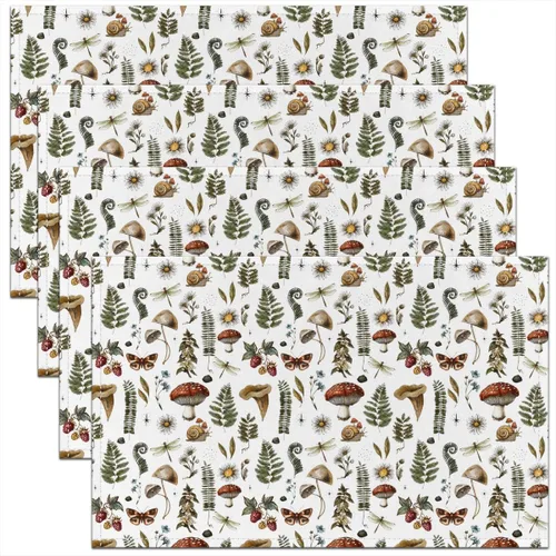 Miniatura 26 de Juego de 4 manteles individuales con diseño de hongos salvajes, acuarela, plantas naturales, decoración de plantas, para niños, adolescentes