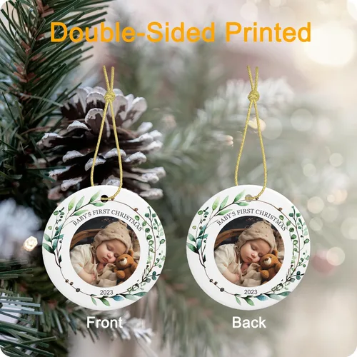 Miniatura 3 de Adornos personalizados para la primera Navidad del bebé, adornos colgantes de cerámica con foto de bebé, regalo de recuerdo para bebé recién nacido