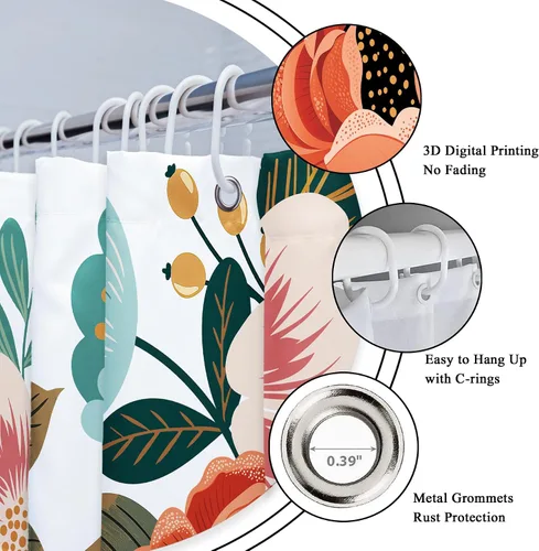 Miniatura 4 de Riyidecor Cortina de ducha pequeña de 36 pulgadas de ancho x 72 pulgadas de alto, media estrecha, para primavera, floral, decoración de baño, hojas