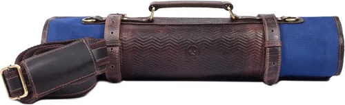 Miniatura 8 de Aaron Leather Goods Vendimia Estilo Bolsa de Almacenamiento de Rollo de Cuchillos de Cuero, 10 Bolsillos Elásticos y Expandibles, Correa de Hombro