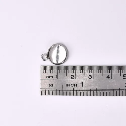 Miniatura 4 de LANBEIDE Bandejas colgantes de bisel de acero inoxidable, bandejas colgantes de cabujón, espacios en blanco colgantes de 0.394 x 0.394 in, 50