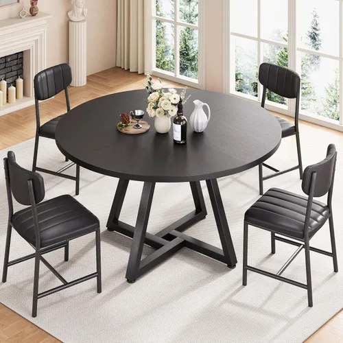 Miniatura 5 de Jocoevol Mesa redonda de comedor de cocina de 42 pulgadas para 2-4, mesa de comedor circular con marco de metal de pedestal, muebles industriales