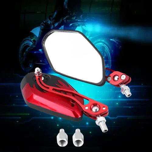 Miniatura 8 de 1 par 0.315 in 0.394 in universal motocicleta retrovisor espejos scooter aluminio llama patrón espejo vista lateral (rojo)