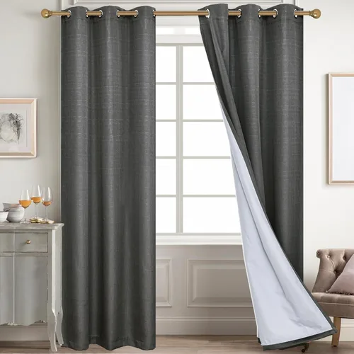 Miniatura 119 de Diraysid Cortinas 100% opacas de lino beige para dormitorio, con ojales, aislamiento térmico, cortinas de oscurecimiento de habitación