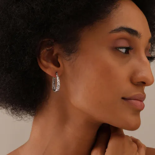 Miniatura 2 de LeCalla Aretes de aro de plata de ley 925 Aretes de aro de filigrana para mujer Aretes de aro de malla gruesa calada Aretes de aro vintage
