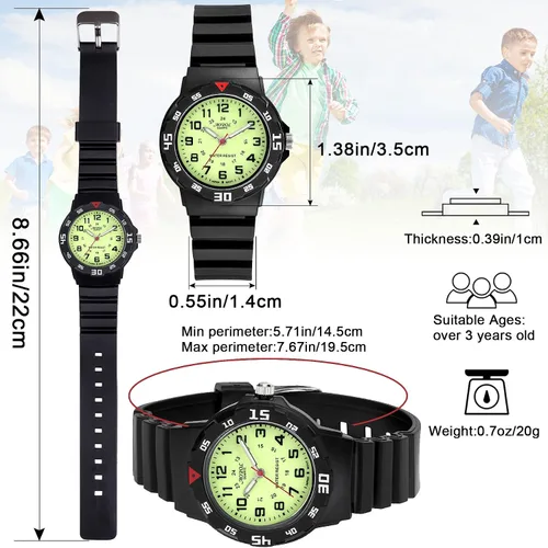 Miniatura 6 de Reloj analógico para niños, resistente al agua, para enseñar el tiempo, para niños y niñas, correa suave para aprender