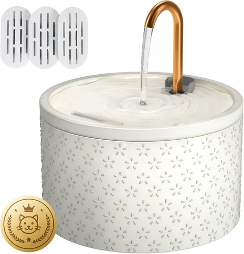 Miniatura 9 de Fuente de agua de cerámica para gatos DOOOB, fuentes de cerámica para gatos de 2.1L/71oz, fuente de agua automática para mascotas para gatos, fuente