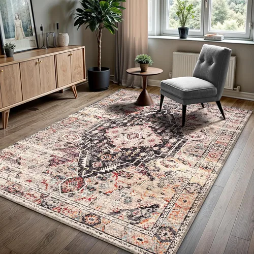 Miniatura 17 de GLN Rugs Bohemian Collection - Alfombra de felpilla lavable a máquina, bohemio vintage, antideslizante, alfombra de felpilla de pelo bajo, alfombra