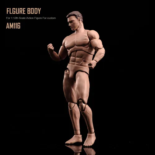 Miniatura 4 de Figura de acción masculina a escala 1:12 AM116 Cuerpo de figura masculina muscular personalizada flexible de 6 pulgadas, muñecas de PVC en miniatura