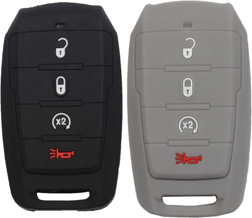 Miniatura 7 de 2 fundas protectoras de goma de silicona con 4 botones para llavero inteligente compatible con Dodge Ram 1500 2019 2020 2021 2022 negro azul
