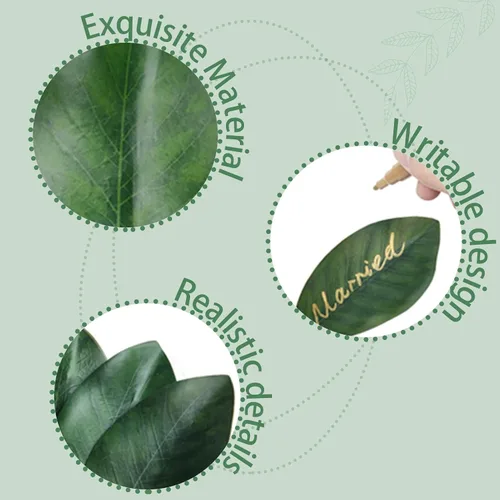 Miniatura 3 de 20 hojas artificiales de magnolia verde para decorar guirnalda de flores, tallo de hojas de magnolia artificial
