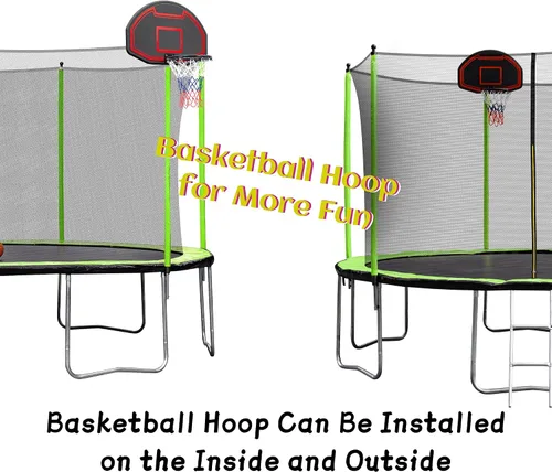 Miniatura 4 de Olela Trampolín de 16 pies para niños, trampolín con caja de seguridad, aro de baloncesto y escalera, trampolín al aire libre para niños y adultos