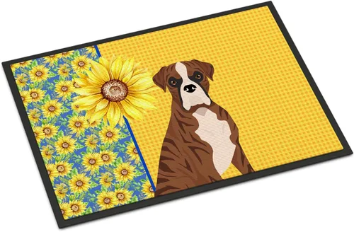 Miniatura 298 de Caroline's Treasures WDK5313MAT Airedale Terrier - Tapete para puerta delantera de 18 x 27 pulgadas, diseño de girasoles de verano, para entrada
