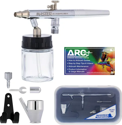Master Airbrush S68 pistola de aerógrafo de precisión multiusos de acción dual con alimentación por sifón de 0.35mm, botella de 3/4 oz y taza -