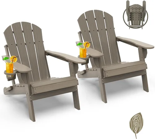 Miniatura 49 de GREENVINES Juego de 2 sillas plegables Adirondack Plástico HDPE Silla para hoguera Todo clima Portavasos Rojo para terraza, patio
