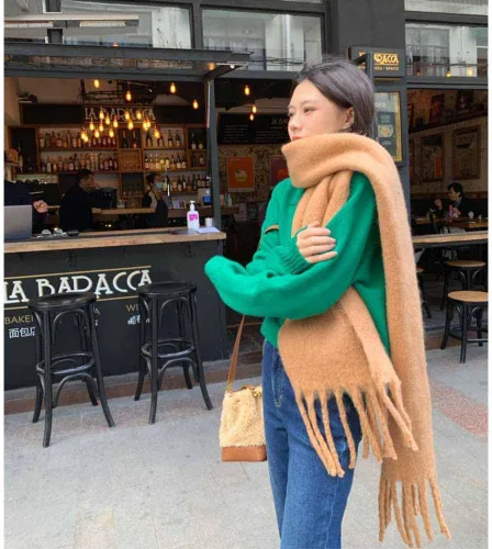 Miniatura 47 de Bufanda grande y gruesa de gran tamaño, esponjosas, de lana grande, gruesa, cálida para invierno