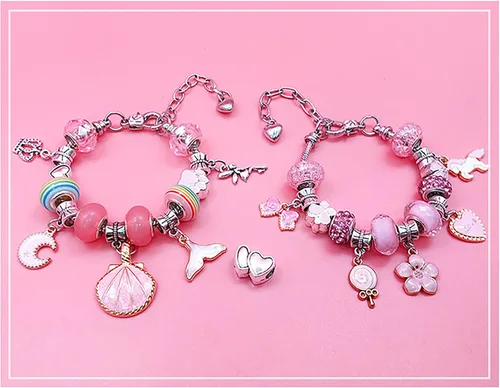 Miniatura 7 de Jieaissna Juego de 165 piezas de joyería para niñas pequeñas, kit de fabricación de pulseras de joyería artesanal con cuentas, colgantes, pulseras