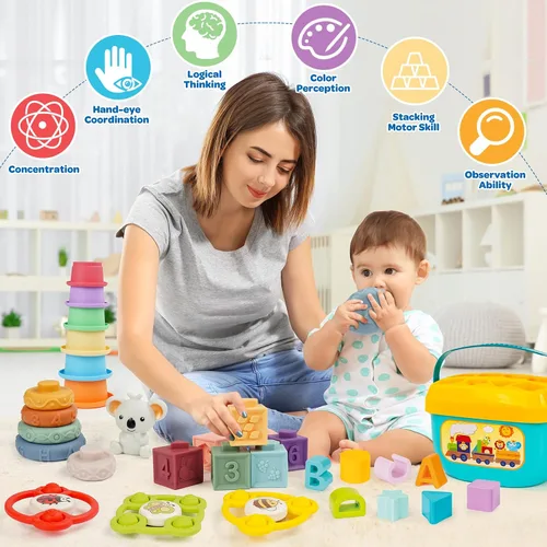 Miniatura 2 de Juguetes Montessori para bebés de 6–12–18 meses con clasificador sensorial de formas, juego de emparejamiento, caja de vasos apilables, anillo