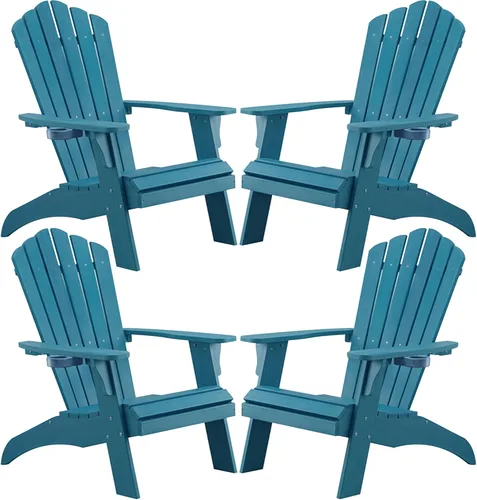 Miniatura 12 de Psilvam Silla Adirondack, silla para hoguera de madera de polietileno de gran tamaño con soporte para tazas, sillas de patio de soporte de 350 Blanco