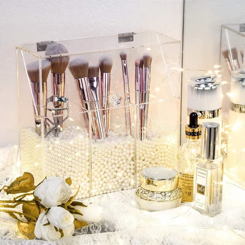 Miniatura 2 de YestBuy Soporte para brochas de maquillaje transparente, organizador de brochas de maquillaje acrílico para tocador, caja de almacenamiento