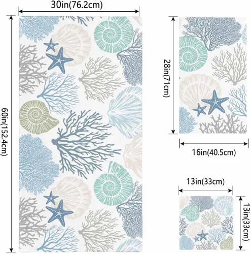 Miniatura 4 de Seven Roses Juego de toallas de baño costeras, toallas de baño suaves y absorbentes, toallas de baño náuticas con estrellas de mar para baño Kicthen
