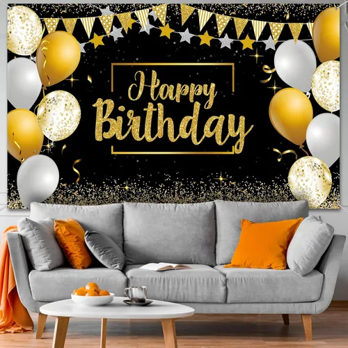 Miniatura 6 de Tatuo Cartel de fondo de decoración de feliz cumpleaños, cartel de fondo de cumpleaños con purpurina, suministros de fiesta, fondo de fotos