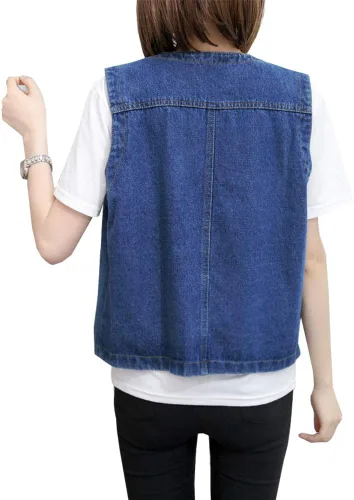 Miniatura 4 de Ladyful Chaleco de mezclilla sin mangas con cuello en V y botones para mujer