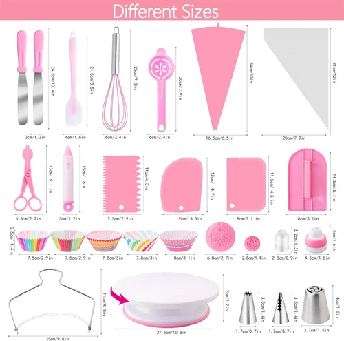 Miniatura 7 de Kit de Herramientas de Suministros para Decoración de Pasteles 356 piezas, Accesorios de Repostería Nifogo con Plato Giratorio para Pasteles, Manga