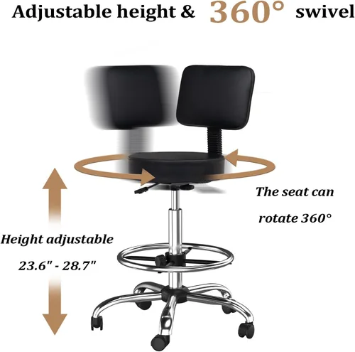 Miniatura 9 de OmySalon Silla de dibujo, silla ergonómica de escritorio de oficina con soporte para espalda, taburete alto ajustable con reposapiés y cojín de Negro