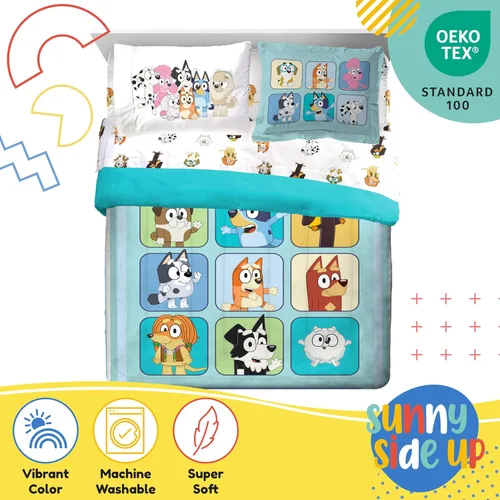 Miniatura 4 de Sunny Side Up Bluey & Friends - Juego de edredón tamaño completo, ropa de cama infantil de 7 piezas, incluye edredón, sábanas y funda de almohada