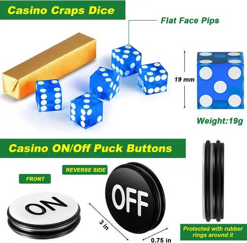 Miniatura 3 de Leyndo Juego de mesa de dados, incluye alfombrilla de goma de 35 x 70 pulgadas, dados AAA de grado casino de 0.748 in, botones de encendido/apagado