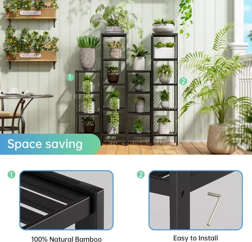 Miniatura 6 de SMIBUY Estante de almacenamiento para baño, organizador de bambú de 4 niveles, estantería multifuncional para sala de estar, dormitorio, cocina Negro