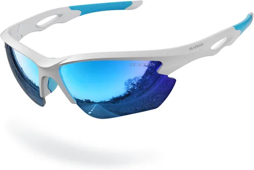 DEAFRAIN Gafas de sol deportivas polarizadas para hombres y mujeres, ciclismo, correr, pesca, TR90, marco irrompible, protección UV Blanco