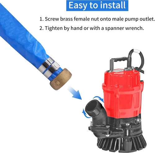 Miniatura 5 de Manguera de descarga de bomba de agua plana de PVC de 2" x 50 pies con accesorios de orejeta con pasador de aluminio, ensamblaje de manguera
