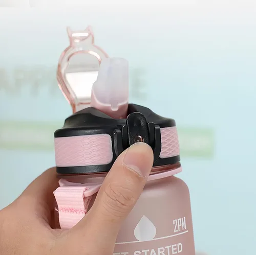 Miniatura 4 de Botella de agua de 33.8 fl oz, a prueba de fugas, libre de BPA y tóxicos, botella deportiva motivacional con tiempos para beber y pajita, fitness