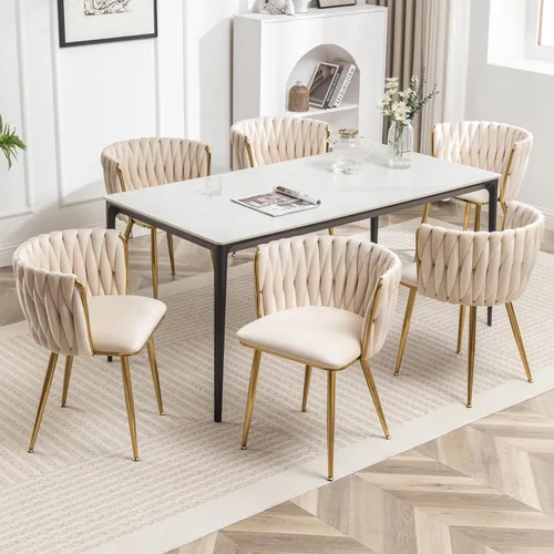 Miniatura 10 de Juego de 2 sillas de comedor de terciopelo Kiztir, sillas tapizadas de comedor con patas de metal dorado, lujosas sillas de comedor acolchadas