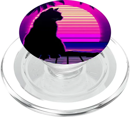 Miniatura 7 de Funny Retro Vaporwave Synthwave Cat PopSockets Adhesive PopGrip