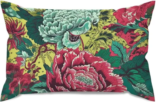 Miniatura 75 de ArogGeld Funda de almohada blanca con flores chinoiserie, funda de almohada para sofá, diseño floral verde y blanco, funda de almohada de lino A-12