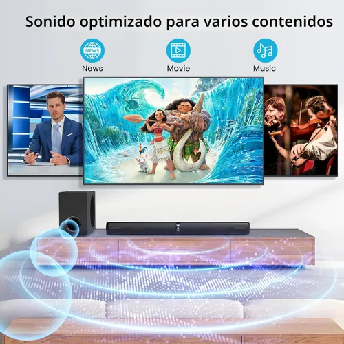 Miniatura 2 de Barra de Sonido Assistrust con Subwoofer, Barra de Sonido de 110W para Smart TV con Bajo Profundo Ajustable y Aumento de Volumen y 3 Modos de EQ