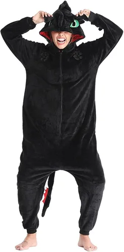 Miniatura 6 de Pijama sin dientes de una pieza de franela de dragón para cosplay, ropa de dormir de invierno para Halloween, cosplay, ropa de hogar