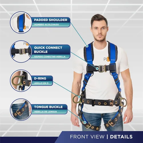Miniatura 2 de Palmer Safety Hammerhead - Arnés de seguridad acolchado de 5 puntos, pecho QCB, correas de patas con hebilla de lengua, anillos en D traseros y Azul