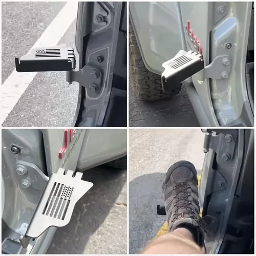 Miniatura 6 de Estriberas de pie con bandera de Estados Unidos sin puerta delantera, panel de pedal de reposo, acero negro, se adapta a accesorios Jeep Wrangler JK