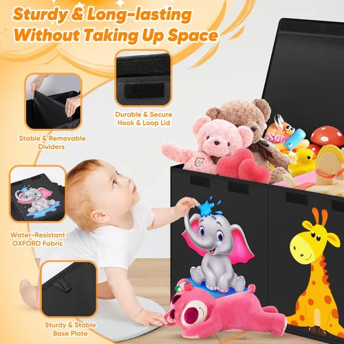 Miniatura 4 de Mabahoo Caja de Juguetes Extra Grande, Organizador de Almacenamiento Plegable con Tapas, Caja de Juguetes de Animales Lindos para Niños y Niñas