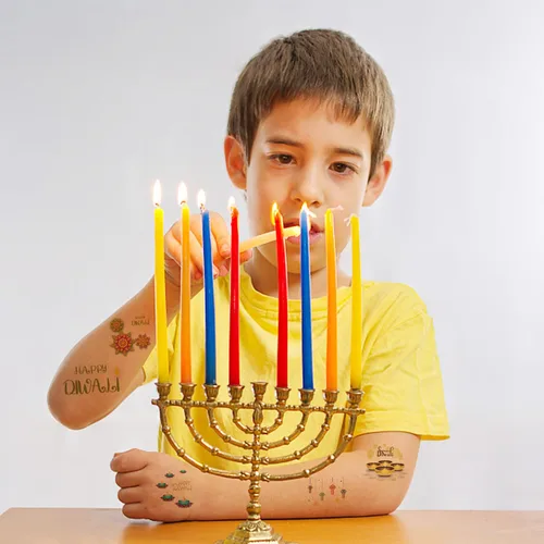 Miniatura 3 de Oringaga 390 tatuajes temporales para fiestas de Happy Diwali para niños, suministros de fiesta hindú de Diwali, suministros de fiesta, bolsas