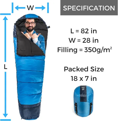 Miniatura 7 de Viking Trek 350x Saco de dormir ligero para adultos, cálido y transpirable, equipo de campamento compacto para senderismo y mochilero, artículos