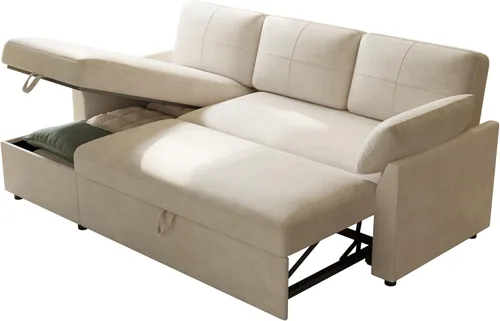 Miniatura 8 de AMERLIFE Sofá cama, sofá cama 2 en 1 con diván de almacenamiento, sofá extraíble para sala de estar de apartamento, color beige lino