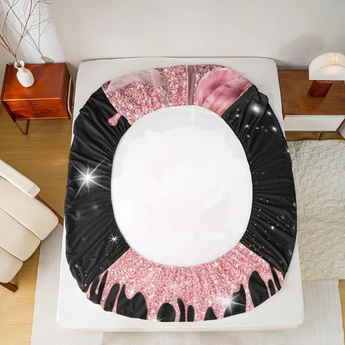 Miniatura 5 de Manfei Juego de sábanas de rosas rosas 3D tamaño individual, juego de ropa de cama brillante con purpurina rosa para decoración de habitación